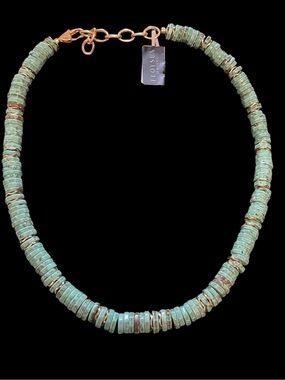 Floysun Turquoise Beaded Necklace with Gold Accents